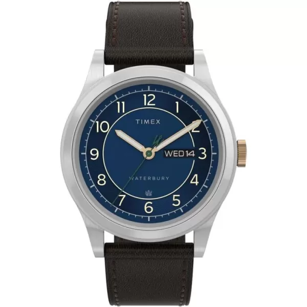 Timex 39 mm Waterbury Traditional DayDate Stainless Steel CaseBlackSilverToneBlue