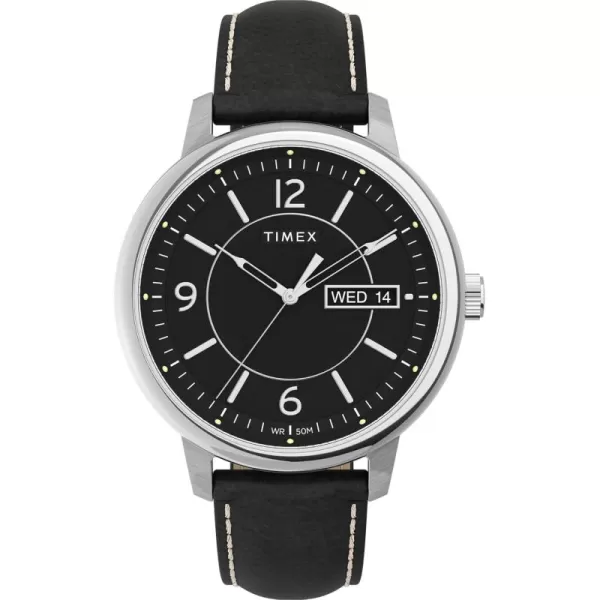 Timex Mens Chicago DayDate 45mm WatchBlackBlackSilverTone