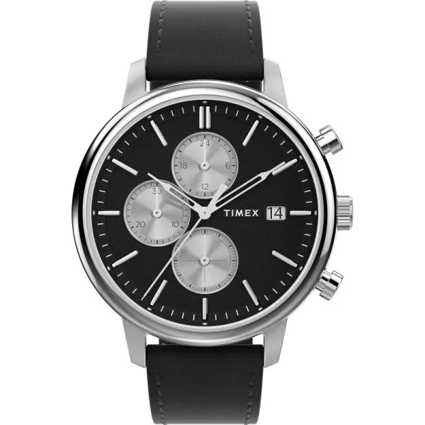 Timex Mens Chicago DayDate 45mm WatchBlackBlackSilverToneChrono