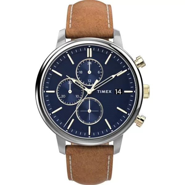 Timex Mens Chicago DayDate 45mm WatchBrownTwoToneBlue