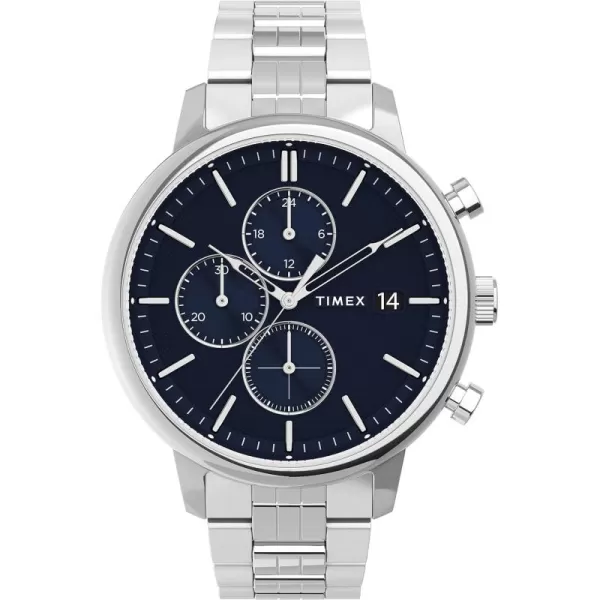 Timex Mens Chicago DayDate 45mm WatchSilverToneBlue