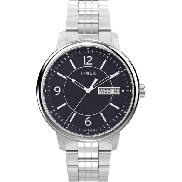 Timex Mens Chicago DayDate 45mm WatchStainless SteelBlueSilverTone
