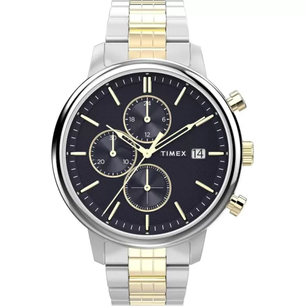 Timex Mens Chicago DayDate 45mm WatchTwoToneBlueTwoTone