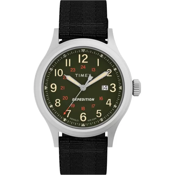 Timex Mens Expedition North Sierra 40mm Watch  Black Strap Green Dial SilverTone CaseBlackGreen