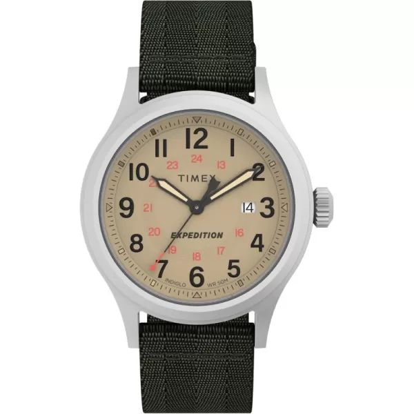 Timex Mens Expedition North Sierra 40mm Watch  Black Strap Green Dial SilverTone CaseGreenNatural