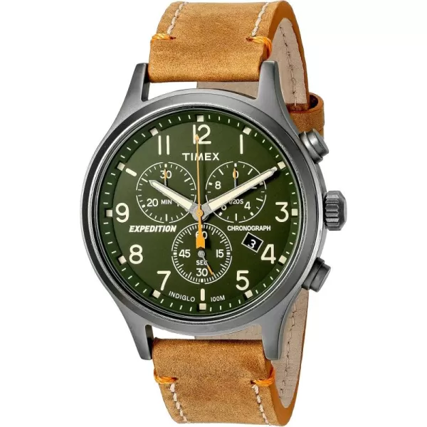 Timex Mens TW4B04400 Expedition Scout Chrono TanGreen Leather Strap Watch
