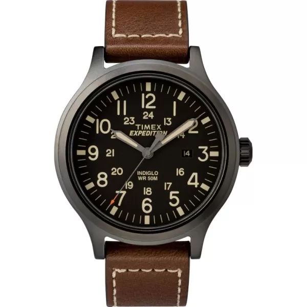 Timex Mens TW4B11300 Expedition Scout 43mm BrownBlack Leather Strap Watch
