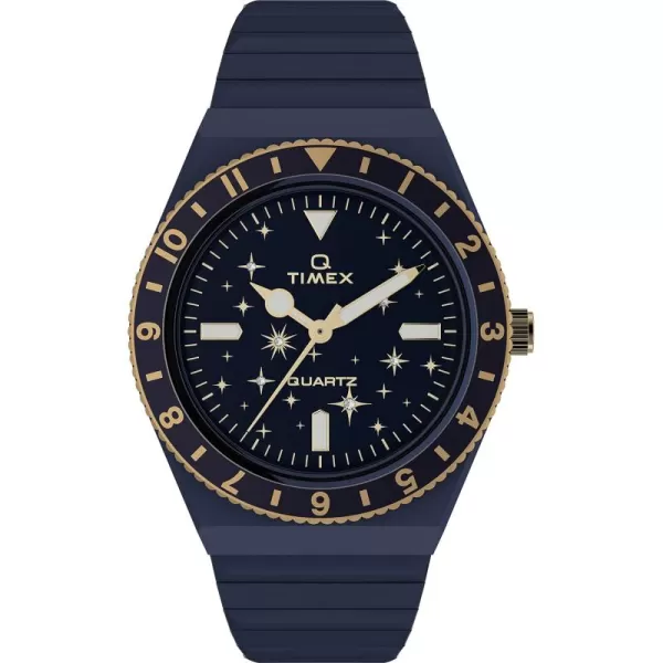 Timex Womens Womens Celestial Q 36mm Watch  GoldTone Bracelet Blue Dial GoldTone CaseBlueDial