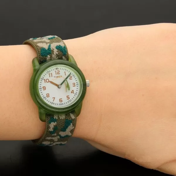 Timex TIME Machines 29mm BlueYellow Stripe Elastic Fabric Kids WatchGreen Camo