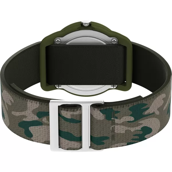 Timex TIME Machines 29mm BlueYellow Stripe Elastic Fabric Kids WatchGreen Camo
