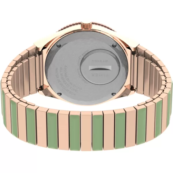 Timex Womens Q 36mm WatchTwoToneGreenRose GoldTone