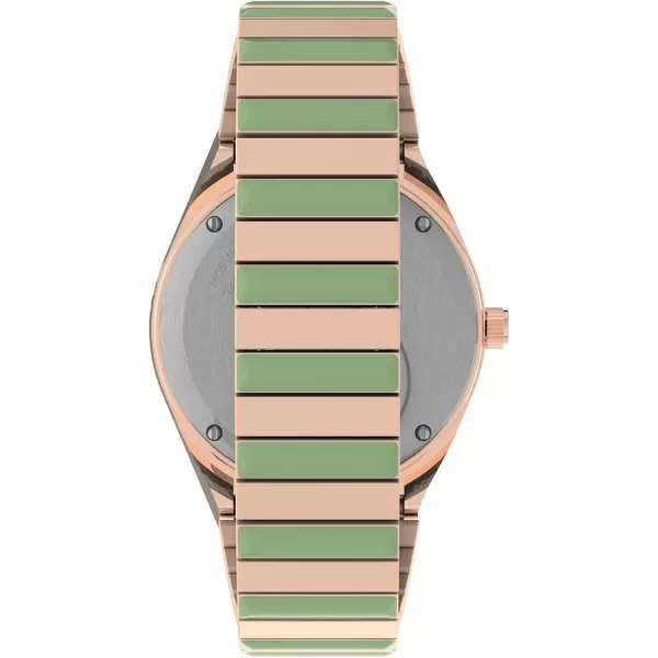 Timex Womens Q 36mm WatchTwoToneGreenRose GoldTone