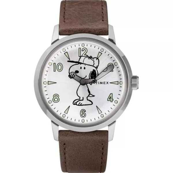 Timex Dress Watch Model TW2R94900 BrownSilver Snoopy