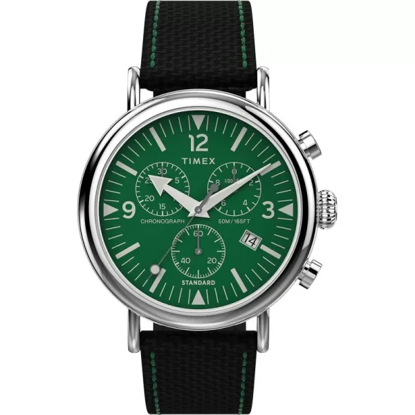 Timex Mens Chronograph 41mm WatchBlackGreenSilverTone