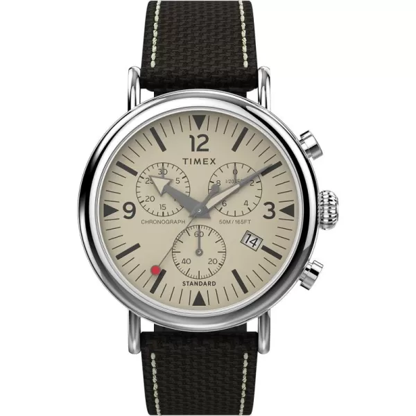 Timex Mens Chronograph 41mm WatchBrownCreamSilverTone