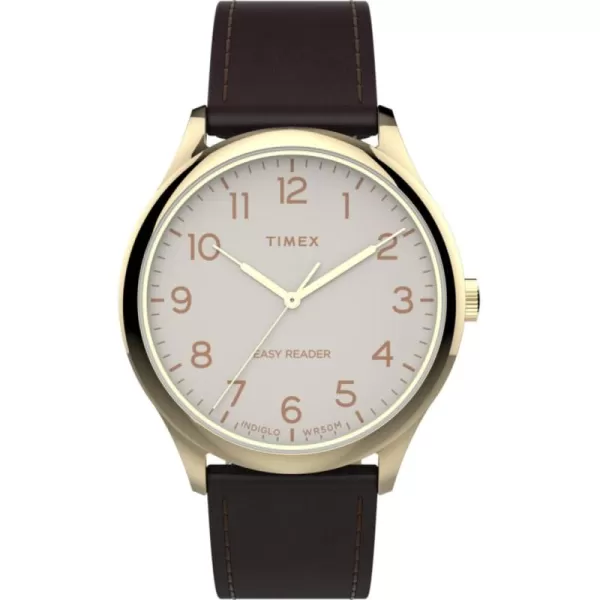 Timex Mens Easy Reader WatchBrownGoldToneCream40mm