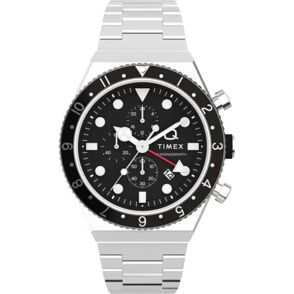 Timex Mens Q Chronograph 40mm WatchSilverToneBlack