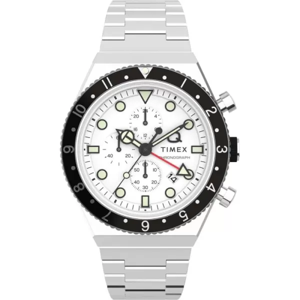 Timex Mens Q Chronograph 40mm WatchSilverToneWhite