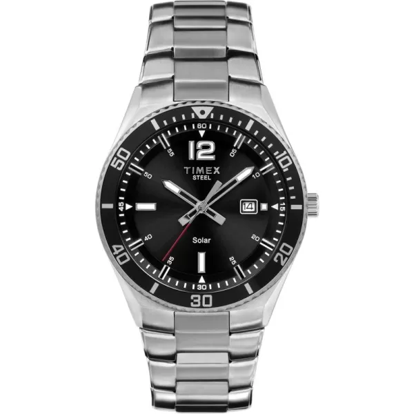 Timex Mens Solar Premium Dress 43mm WatchSilverblack
