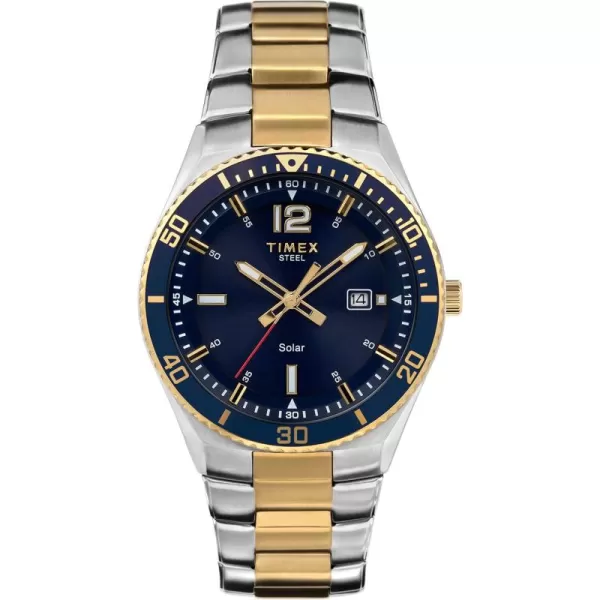 Timex Mens Solar Premium Dress 43mm Watchtwo toneblue