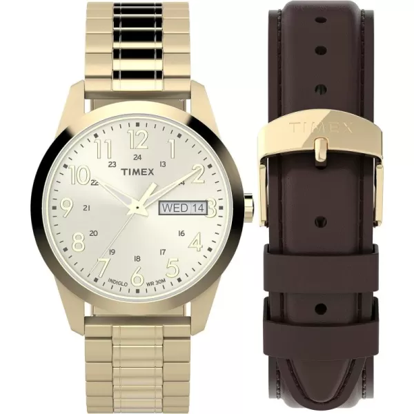 Timex Mens South Street Sport 36mm Watch Box SetGoldToneChampagneGoldTone