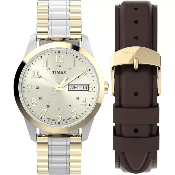 Timex Mens South Street Sport 36mm Watch Box SetTwoToneChampagneTwoToneBox Set