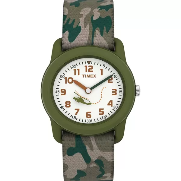 Timex TIME Machines 29mm BlueYellow Stripe Elastic Fabric Kids WatchGreen Camo