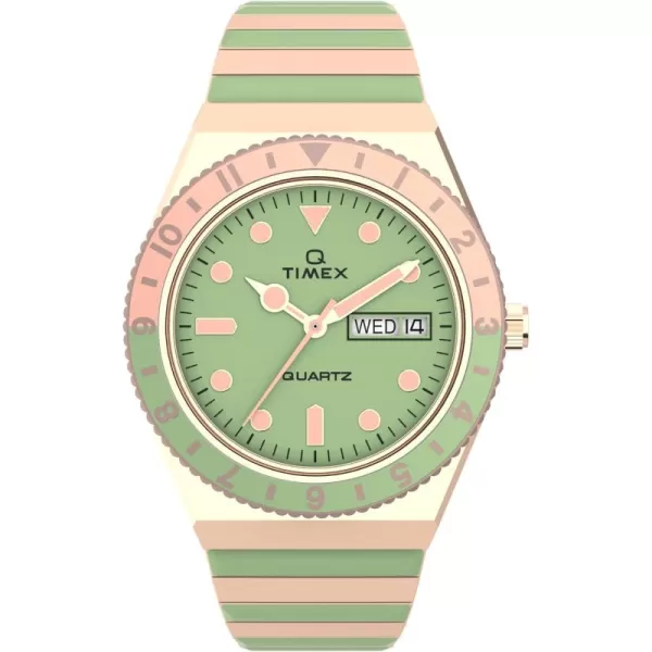 Timex Womens Q 36mm WatchTwoToneGreenRose GoldTone