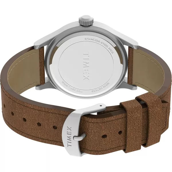 Timex Mens Expedition Scout 40mm Watch  SilverTone Case Green Dial with Brown Leather Strap