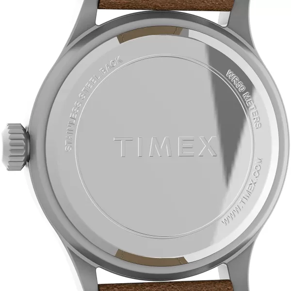 Timex Mens Expedition Scout 40mm Watch  SilverTone Case Green Dial with Brown Leather Strap