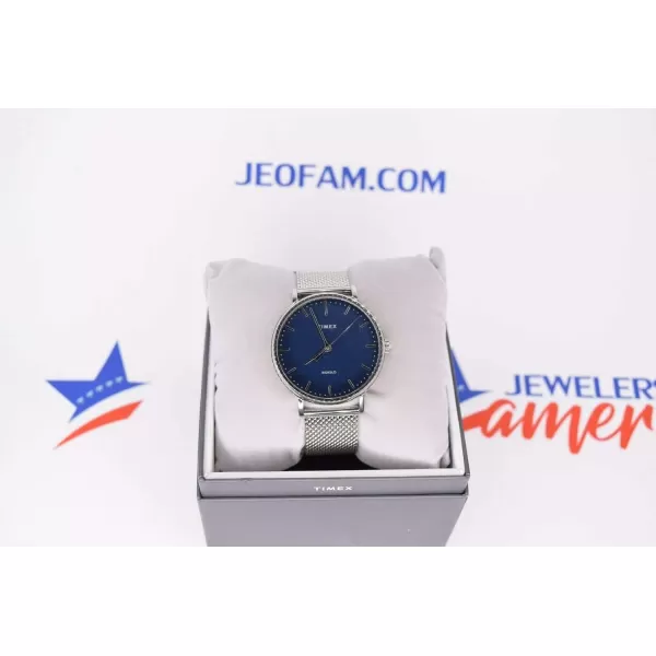 Timex Mens Fairfield 41mm Watch  SilverTone ampamp Blue with SilverTone Stainless Steel Mesh Bracelet