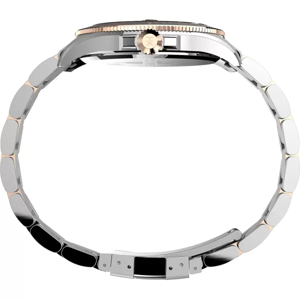Timex Mens Harborside Coast 43mm WatchTwoToneBlackRose GoldTone