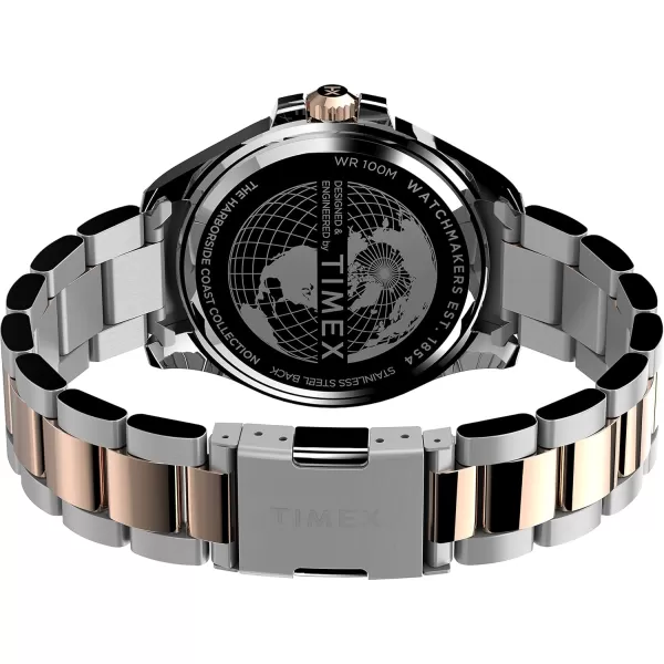 Timex Mens Harborside Coast 43mm WatchTwoToneBlackRose GoldTone