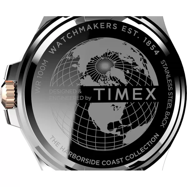 Timex Mens Harborside Coast 43mm WatchTwoToneBlackRose GoldTone