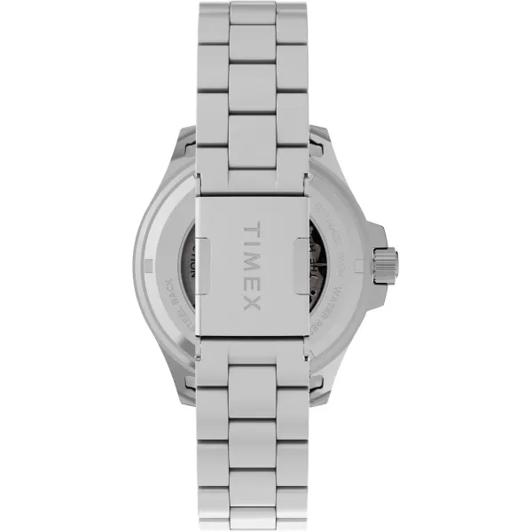 Timex Mens Harborside Coast Automatic 44mm WatchSilverToneBlue