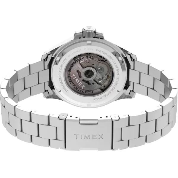 Timex Mens Harborside Coast Automatic 44mm WatchSilverToneBlue
