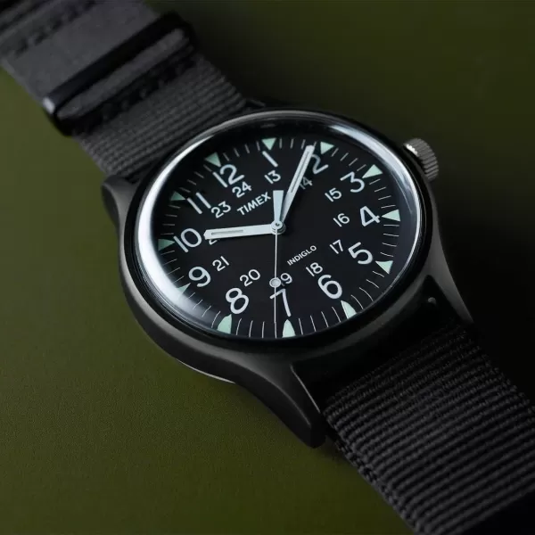 Timex Mens MK1 Aluminum 40mm Watch  Black with Fabric SlipThru Strap