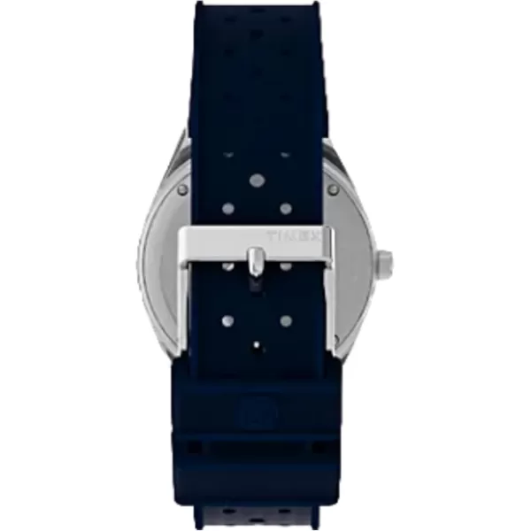 Timex Mens Q 38mm Watch  Blue Dial Stainless Steel Case Blue Rubber Strap