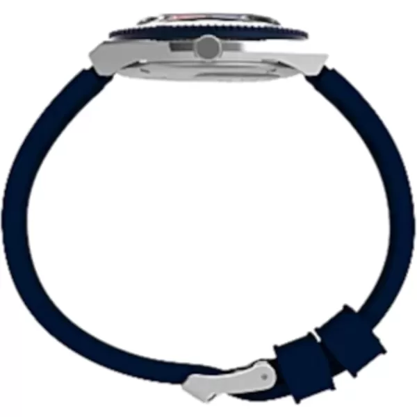 Timex Mens Q 38mm Watch  Blue Dial Stainless Steel Case Blue Rubber Strap