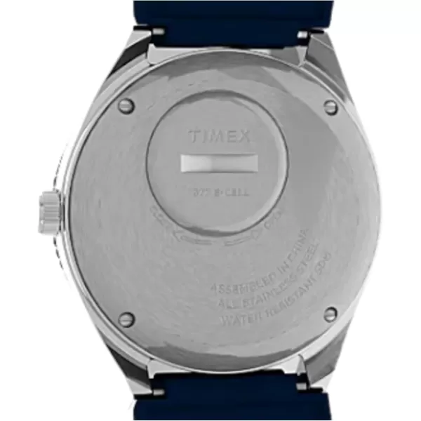 Timex Mens Q 38mm Watch  Blue Dial Stainless Steel Case Blue Rubber Strap