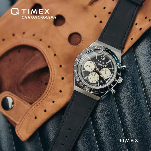Timex Mens Q Chronograph 40mm WatchBlackBlackStainless Steel
