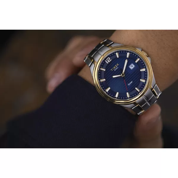 Timex Mens Solar Premium Dress 44mm WatchTwoToneBlue