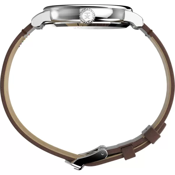 Timex Mens Standard 40mm WatchBrownWhiteSilverTone