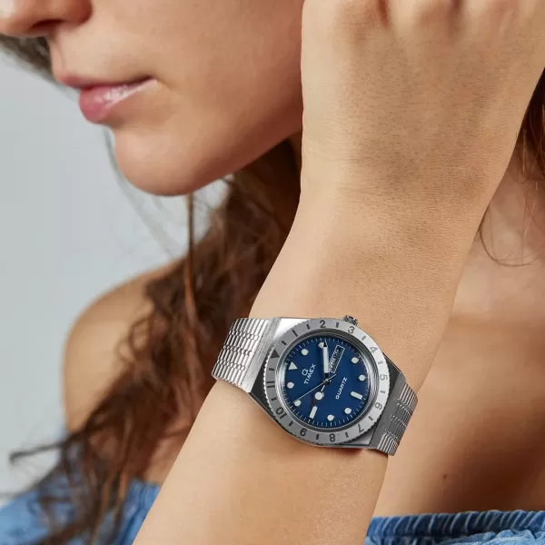 Timex Q Womens 36mm WatchSilverToneBlue