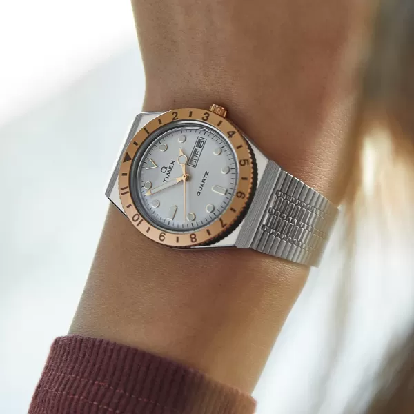 Timex Q Womens 36mm WatchSilverToneRose GoldTone