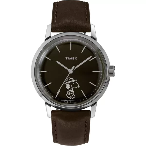 Timex 40 mm Marlin Automatic X Peanuts Featuring Snoopy Beagle Scout Leather Strap WatchPeanuts Beagle Scout