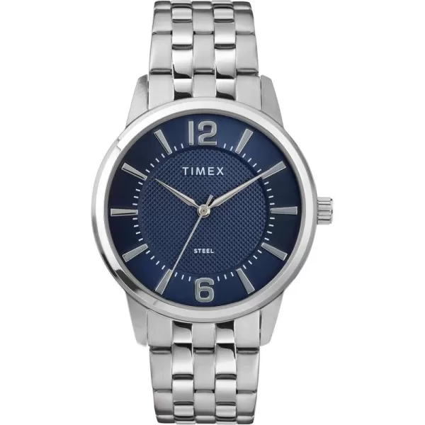 Timex Mens Dress Analog 40mm Stainless Steel Bracelet WatchSilverToneBlue