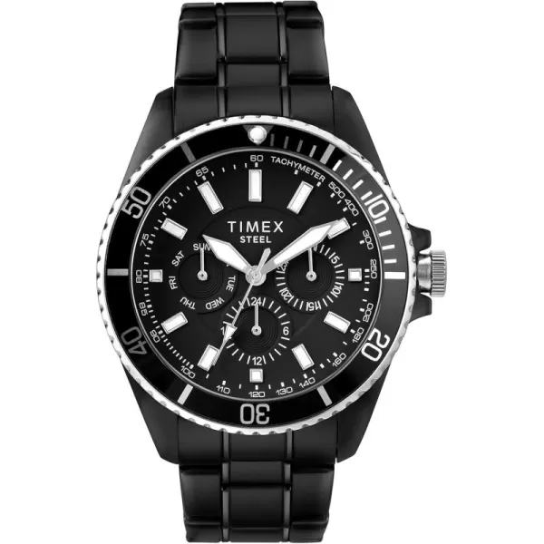 Timex Mens Dress Analog 44mm Stainless Steel Multifunction Bracelet WatchBlackSilverTone Accent