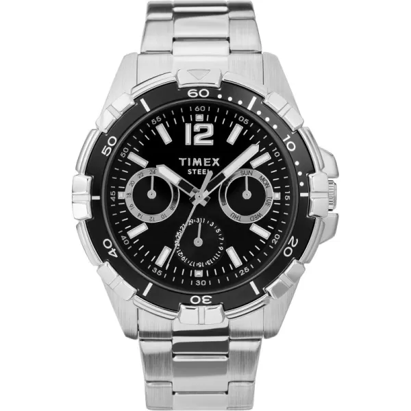 Timex Mens Dress Multifunction 45mm WatchSilverToneBlack