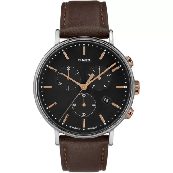 Timex Mens Fairfield Chrono 41mm WatchBrownBlackRose Gold